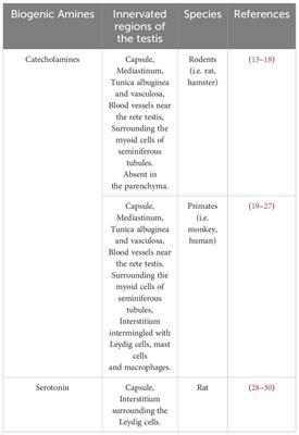 Biogenic amines in the testis: sources, receptors and actions